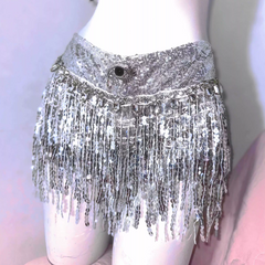 Metal chain v neck tassels hollow out cut out top