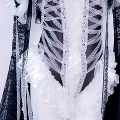 Long flared sleeve ruffle lace bowknot bodysuit