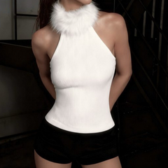 High neck fluffy solid top
