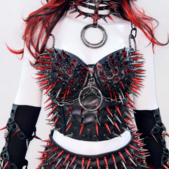 PU leather o ring rivet applique metal chain top