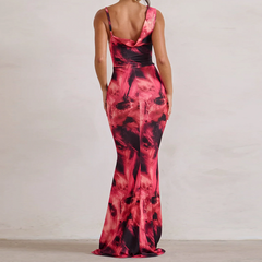 Irregular print contrast cami maxi dress