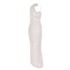 Halter mesh slit backless maxi dress
