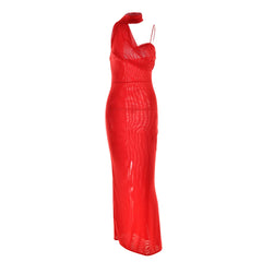 Halter mesh slit backless maxi dress
