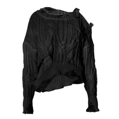 Long sleeve buckle knitted hollow out cut out top