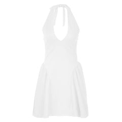 Halter v neck solid backless mini dress