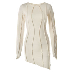Long sleeve round neck irregular stitch mini dress-final-sale