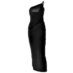 One shoulder irregular patchwork slit cami maxi dress-final-sale