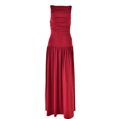Ruched solid crewneck sleeveless maxi dress-final-sale