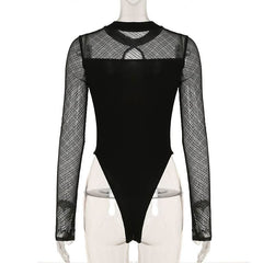 Long sleeve crewneck hollow out bodysuit