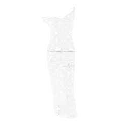 Irregular lace slit see through solid midi dress