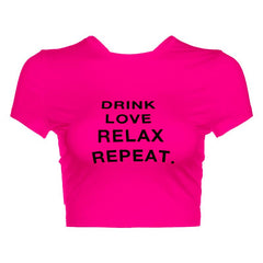 Short sleeve crewneck ruched letter print crop top