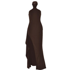 Halter high slit zip-up irregular maxi dress-final-sale