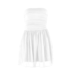Ruched backless glitter mesh tube mini dress