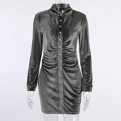 Button-through turnover collar ruched dress - Final Sale