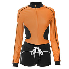 Zip-up Long sleeve drawstring low rise contrast pant set
