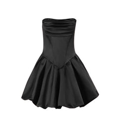Zip-up ruched backless solid tube mini dress
