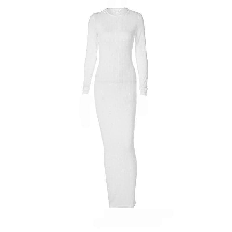 Long sleeve solid round neck maxi dress-final-sale