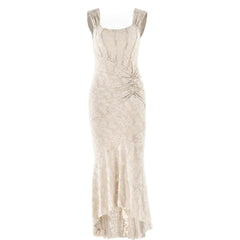 U neck zip-up ruched bustier ruffle cami maxi dress