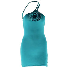 Irregular flower applique backless cami mini dress