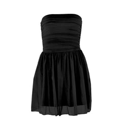 Ruched backless glitter mesh tube mini dress
