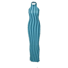 Waffle halter contrast backless high neck maxi dress-final-sale