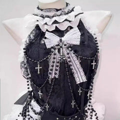 Bowknot beaded ruffle halter ruched top