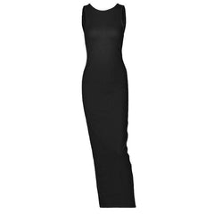 Sleeveless round neck solid backless slit midi dress-final-sale