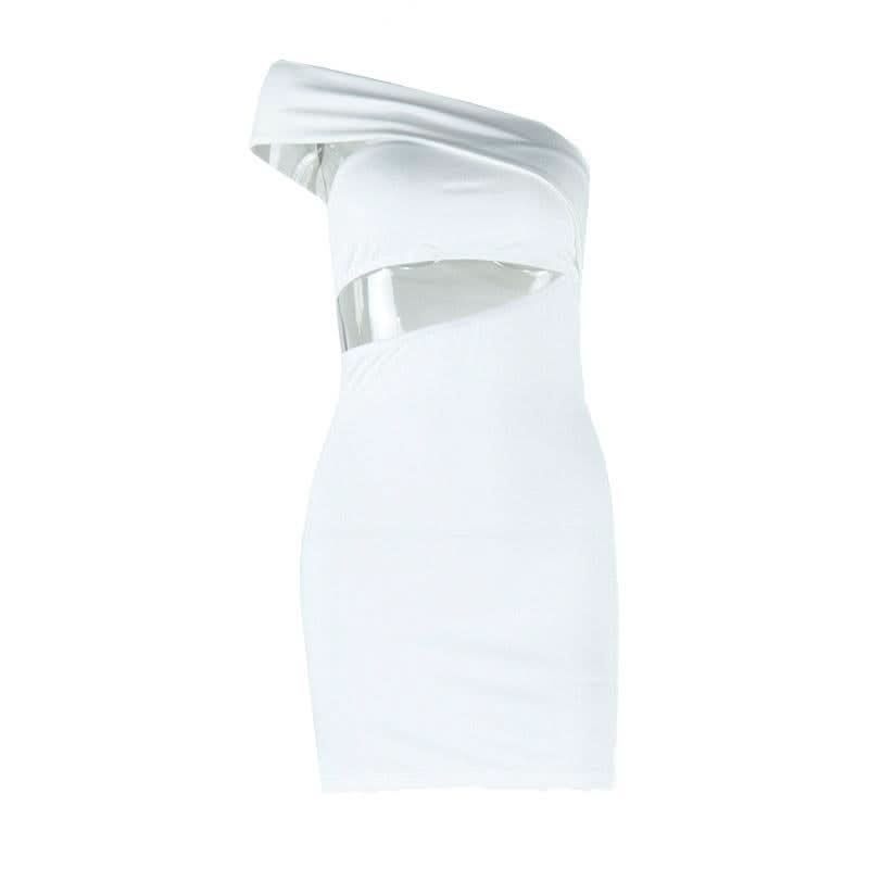 Hollow out irregular one shoulder solid cut out mini dress
