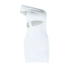 Hollow out irregular one shoulder solid cut out mini dress