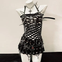 Halter o ring PU leather rivet metal chain top