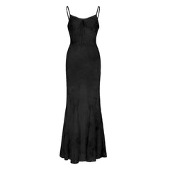 Lace hem print mesh knotted ruched cami maxi dress