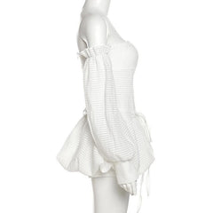 Backless self tie ruched textured gloves solid tube mini dress-final-sale