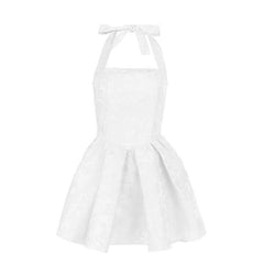 Halter smocked ruched square neck print mini dress