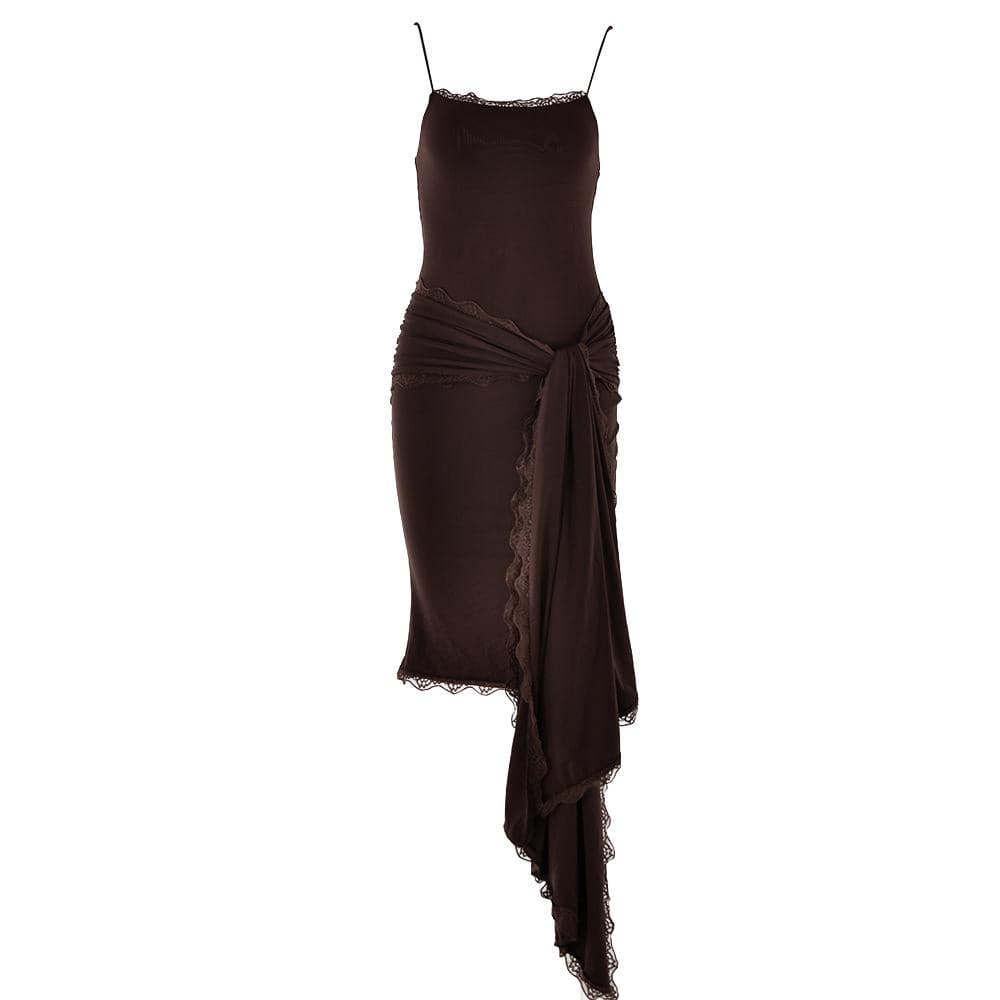 Lace hem irregular ruffle cami midi dress