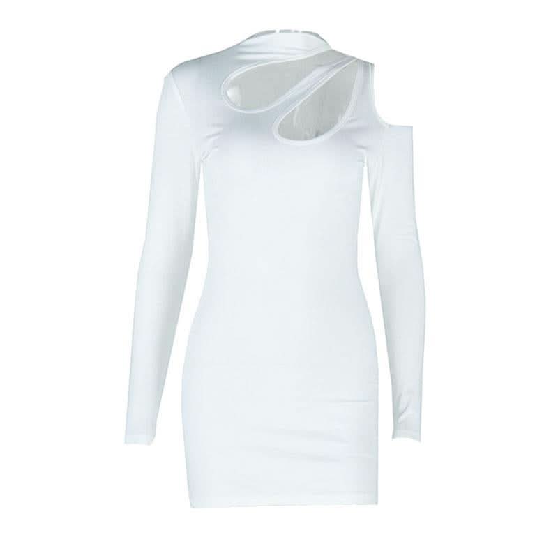 Long sleeve hollow out irregular solid cut out mini dress