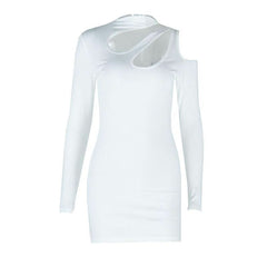 Long sleeve hollow out irregular solid cut out mini dress