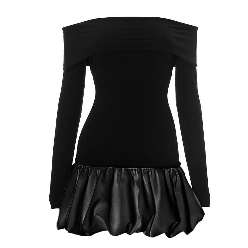 Ruched long sleeve off shoulder contrast mini dress