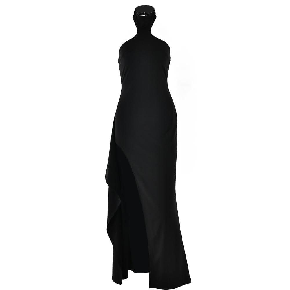 Halter high slit zip-up irregular maxi dress-final-sale