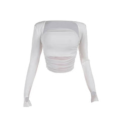 Ruched long sleeve gloves solid 2 piece tube top