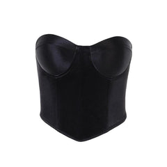 Satin sweetheart neck smocked solid backless tube crop top