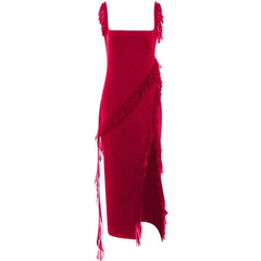 Ruffle cap sleeve slit square neck irregular solid maxi dress-final-sale
