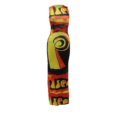 Crewneck sleeveless contrast print slit maxi dress-final-sale