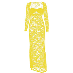 Long sleeve lace see through sweetheart neck maxi dress
