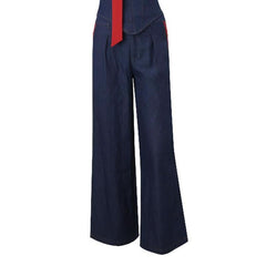 Button pocket lace hem ruched wide leg jeans