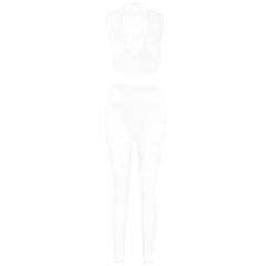 Crewneck hollow out mesh medium rise pant set