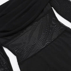 Off shoulder long sleeve mesh ruched maxi dress