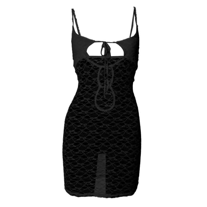 Hollow out lace see through cami cut out mini dress-final-sale