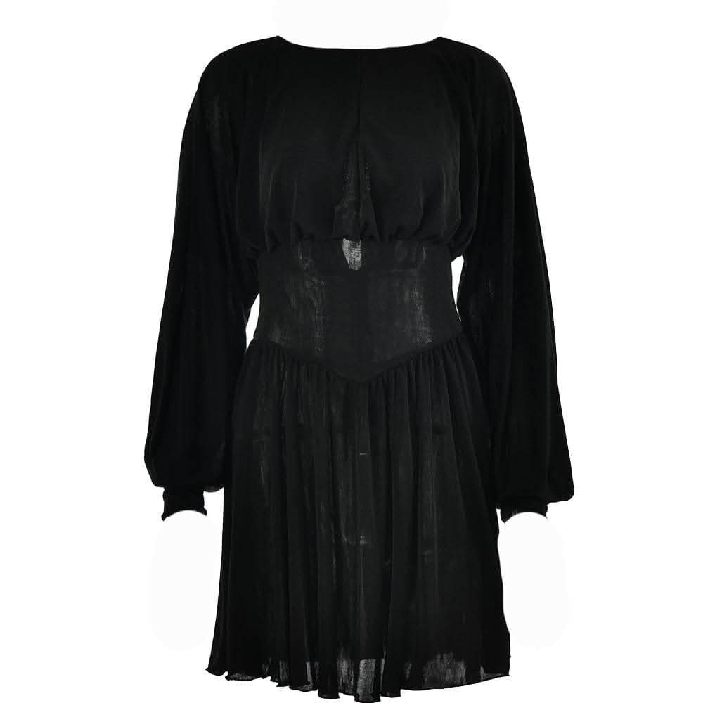 Button ruched corset solid long sleeve mini dress-final-sale