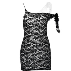 Lace contrast irregular self tie backless mini dress-final-sale