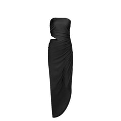 Ruched irregular hollow out solid tube cut out maxi dress